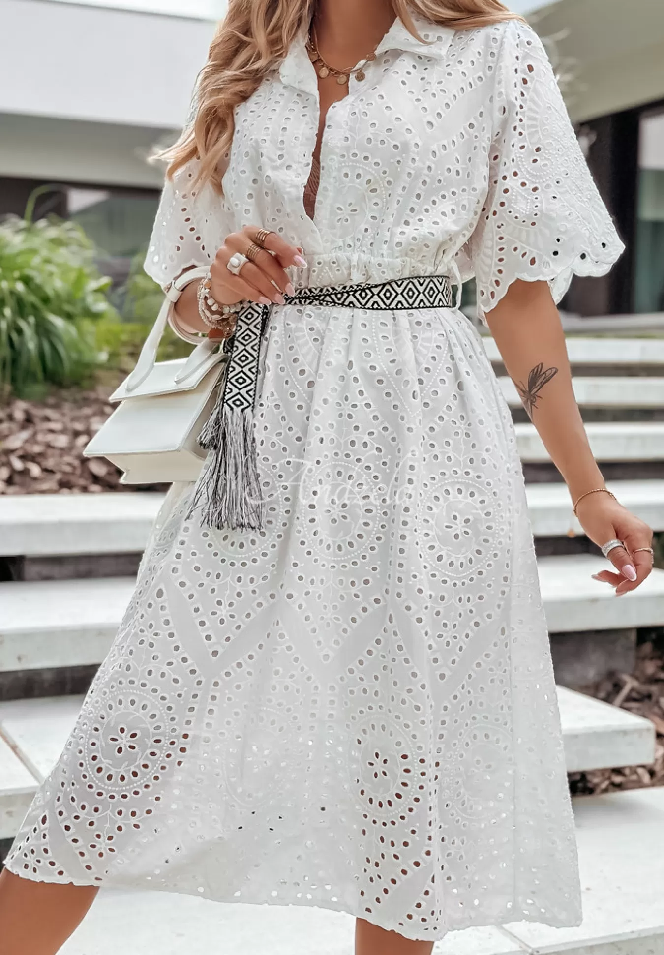 Fashion Azurowa Sukienka Midi Z Paskiem Boho Beach Is Calling Ecru Kobieta Sukienki
