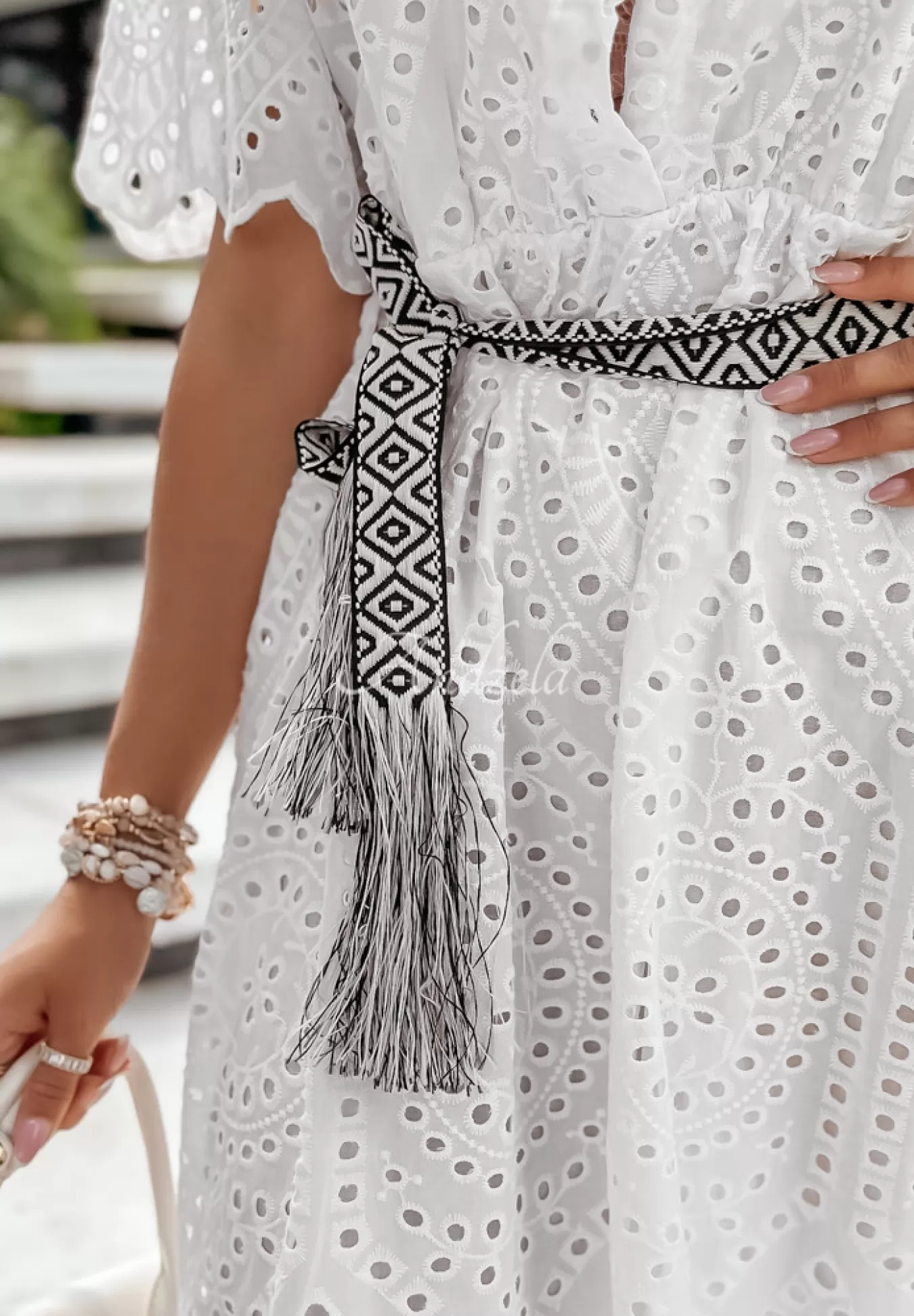Fashion Azurowa Sukienka Midi Z Paskiem Boho Beach Is Calling Ecru Kobieta Sukienki
