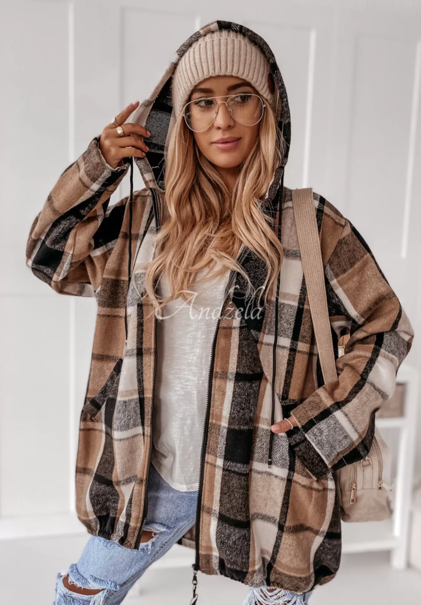 Cheap Bluza Oversize W Krate Z Kapturem Peabody Camelowa Kobieta Bluzy
