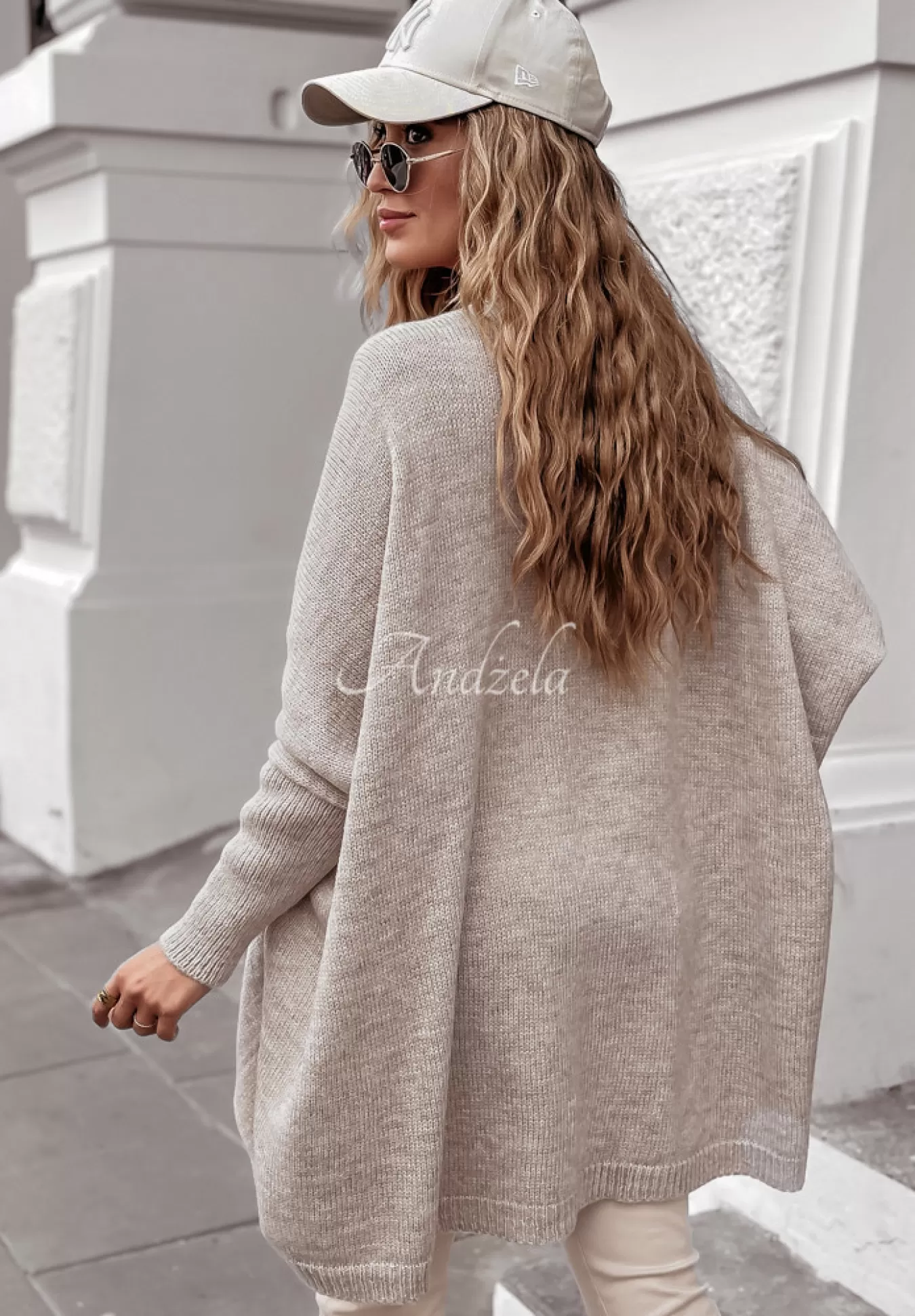 Fashion Dlugi Kardigan Oversize Colorful Trees Bezowy Kobieta Swetry
