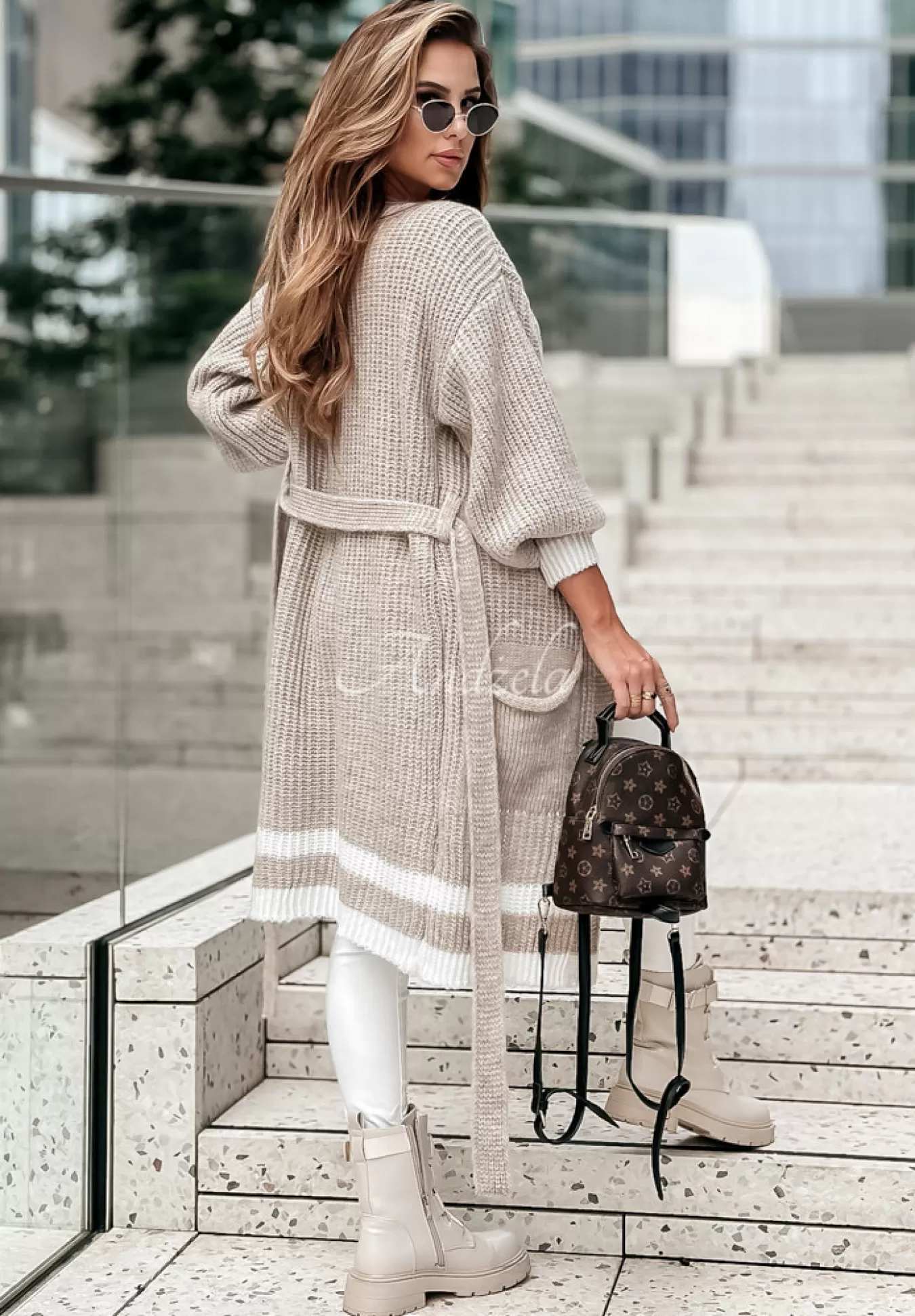 Discount Dlugi Kardigan Oversize W Paski Hector Bezowy Kobieta Kardigany