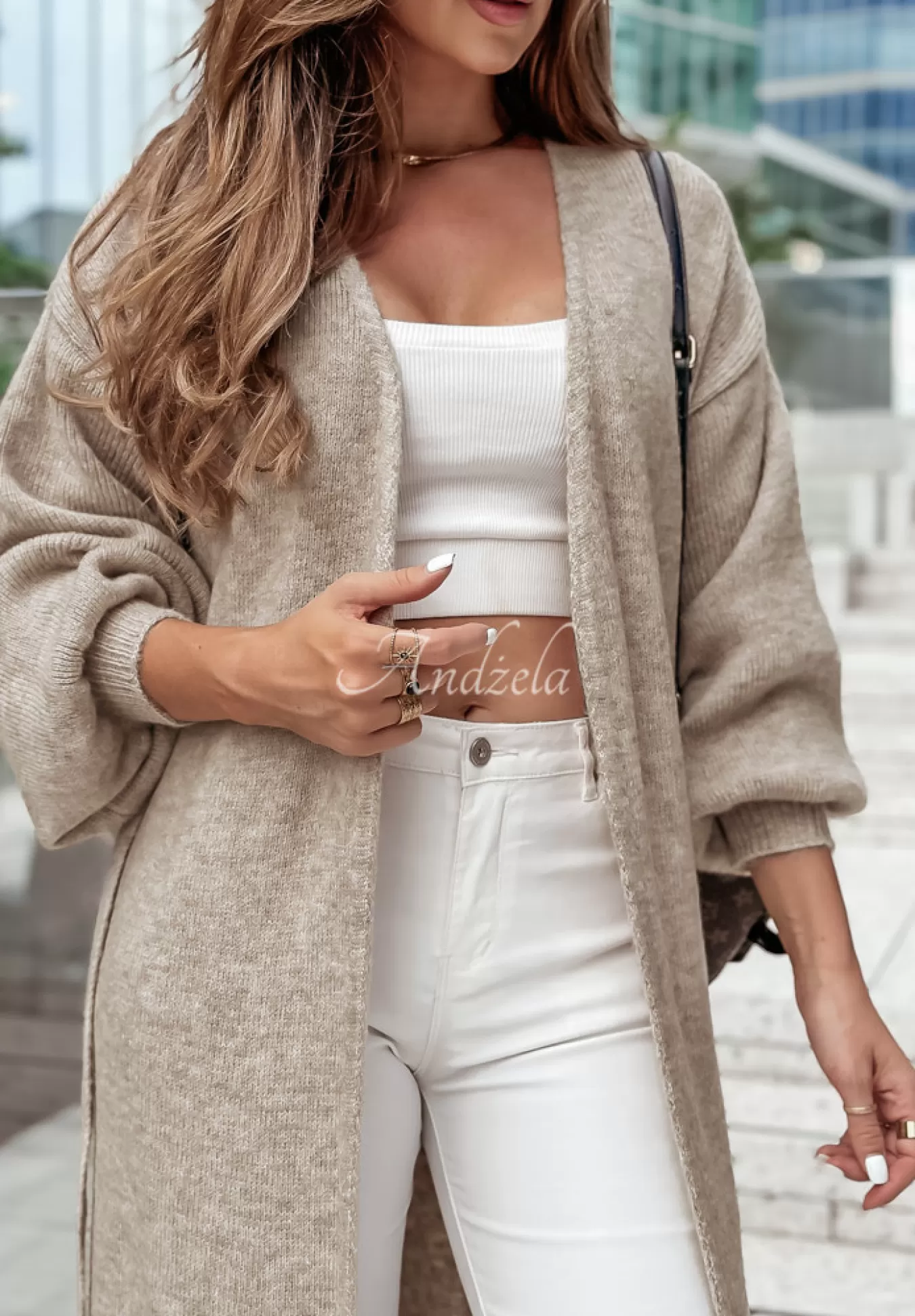 Store Dlugi Kardigan Oversize Z Bufkami Always And Forever Bezowy Kobieta Kardigany
