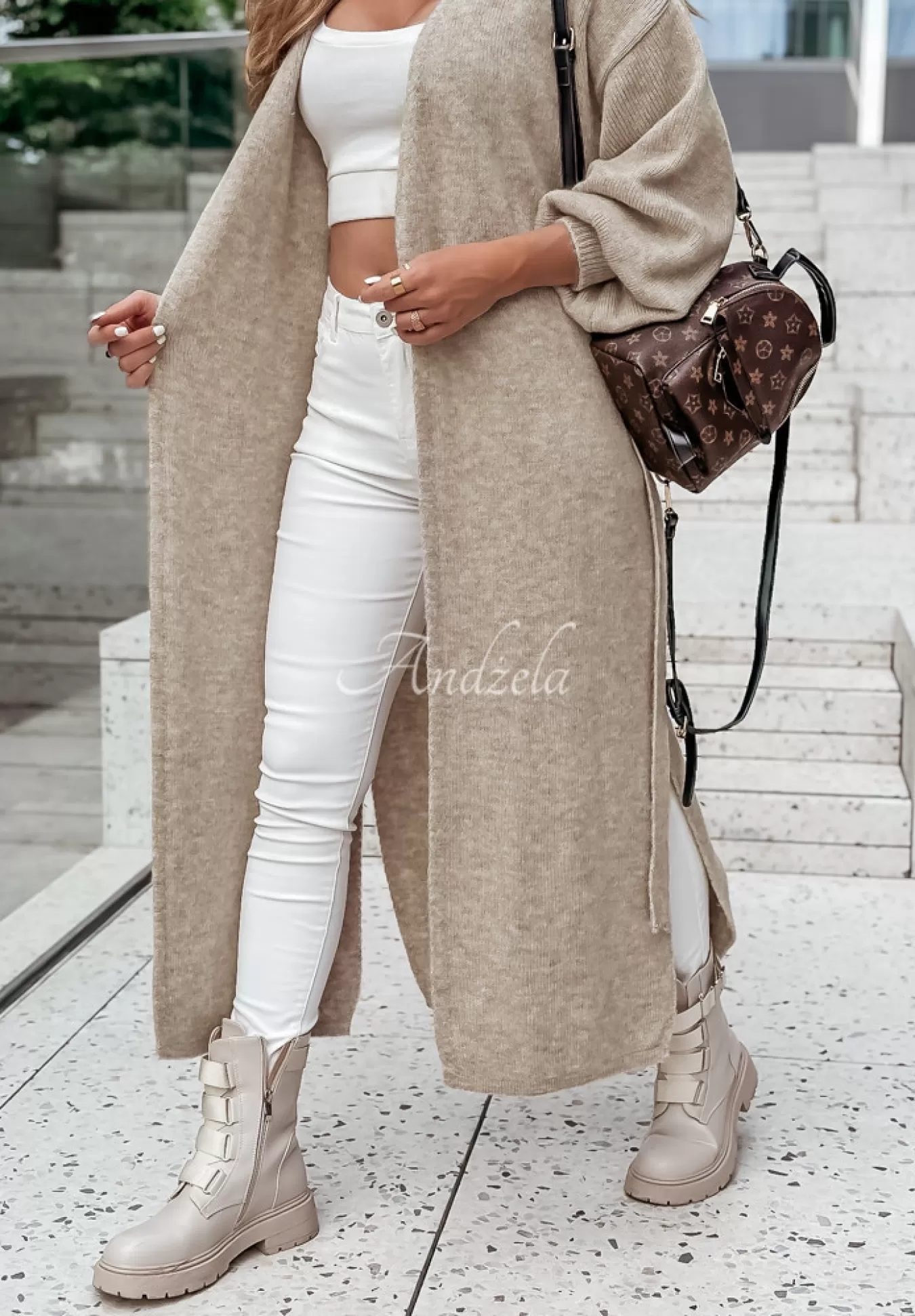 Store Dlugi Kardigan Oversize Z Bufkami Always And Forever Bezowy Kobieta Kardigany