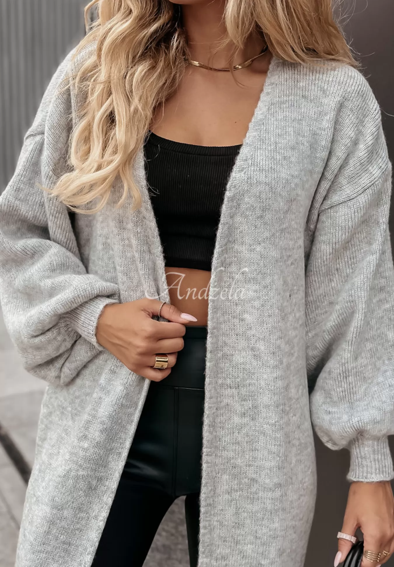Sale Dlugi Kardigan Oversize Z Bufkami Always And Forever Szary Kobieta Kardigany