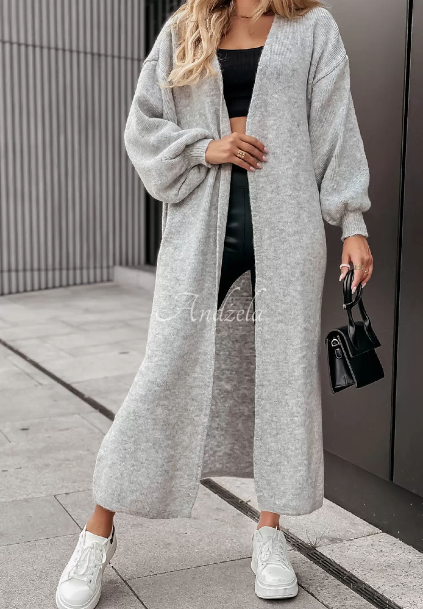Sale Dlugi Kardigan Oversize Z Bufkami Always And Forever Szary Kobieta Kardigany