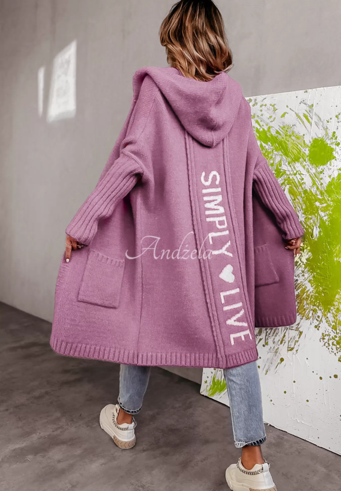 Cheap Dlugi Kardigan Oversize Z Kapturem Simply Live Liliowy Kobieta Kardigany