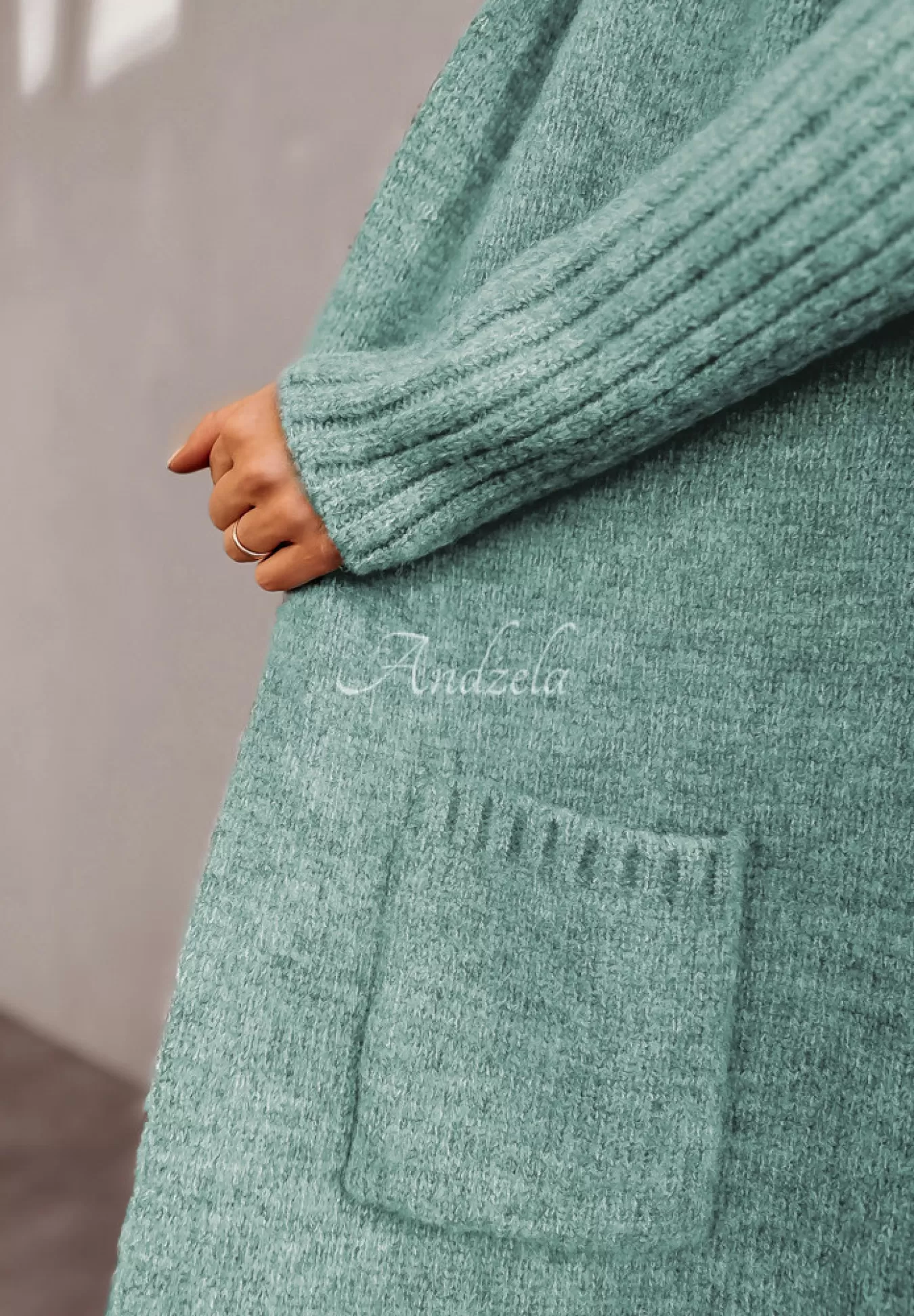 Flash Sale Dlugi Kardigan Oversize Z Kapturem Simply Live Morski Kobieta Kardigany