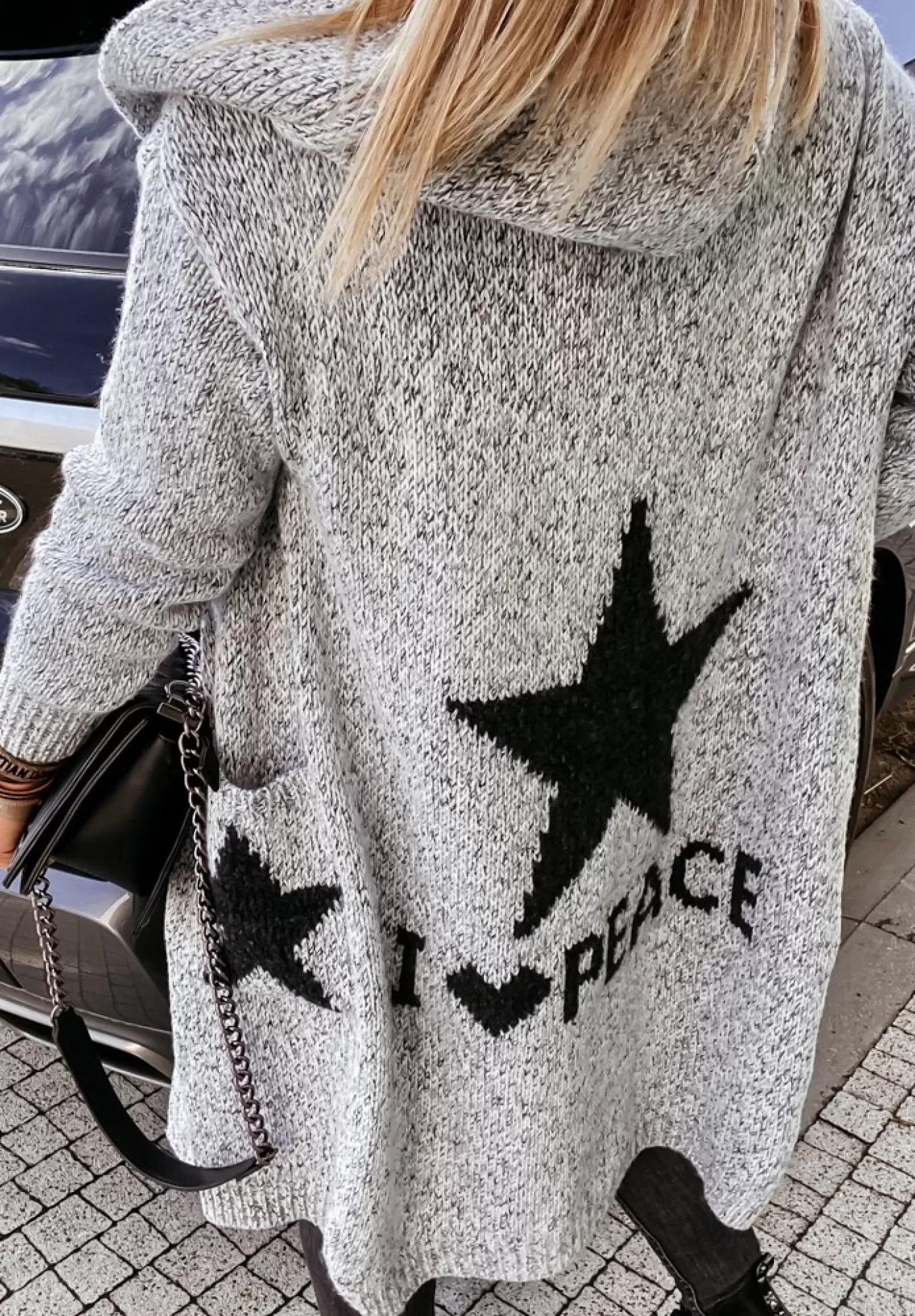 Outlet Dlugi Kardigan Z Kapturem Cocomore I Love Peace Szary Kobieta Kardigany