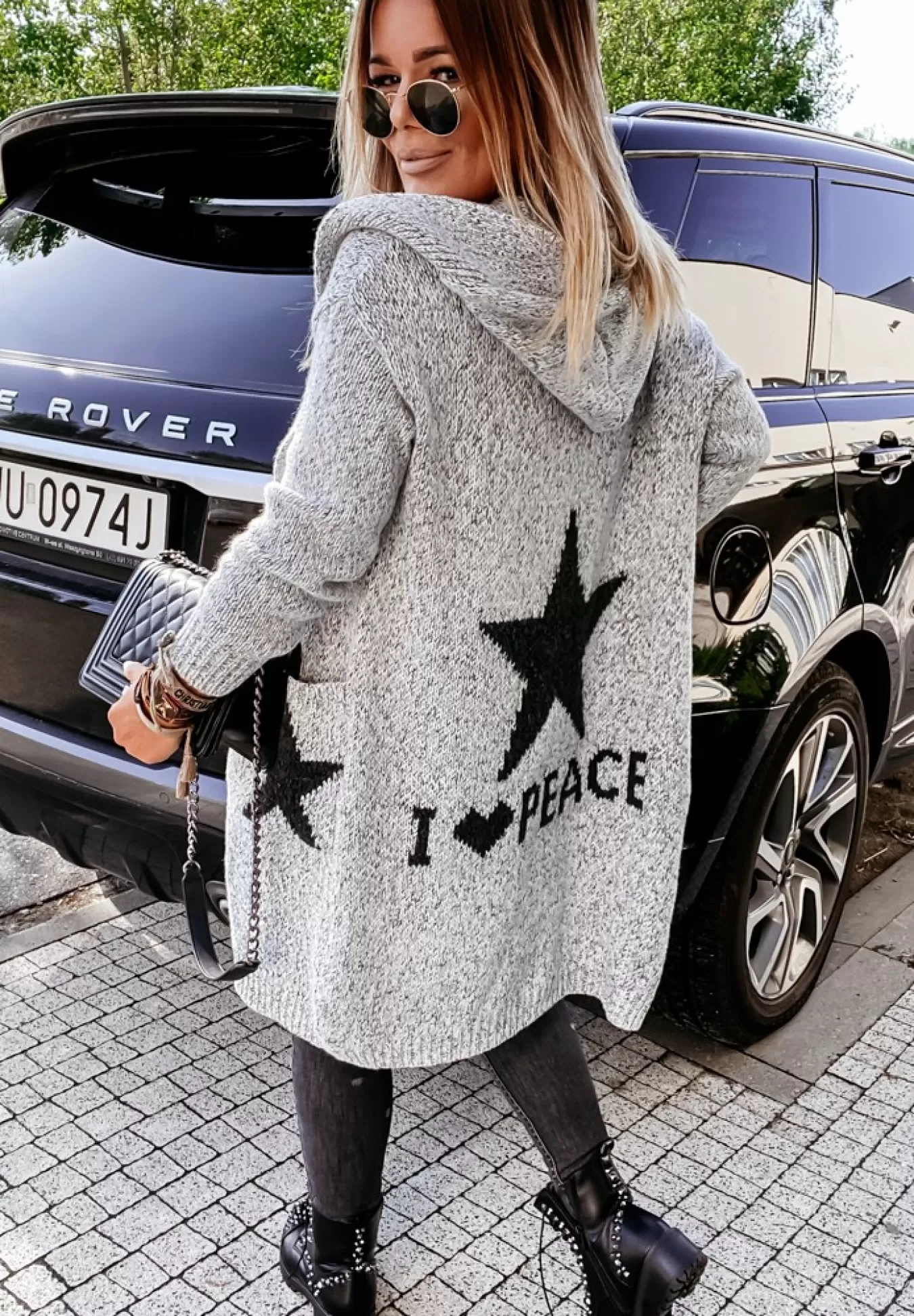 Outlet Dlugi Kardigan Z Kapturem Cocomore I Love Peace Szary Kobieta Kardigany