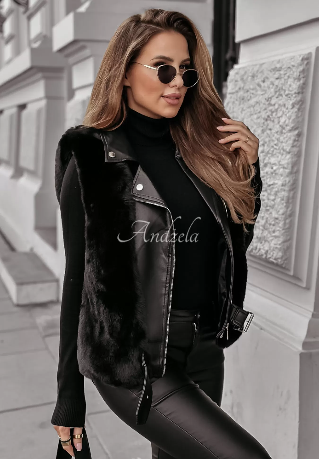 Fashion Kamizelka Z Imitacji Skory Z Futerkiem So Chic Czarna Kobieta Kamizelki