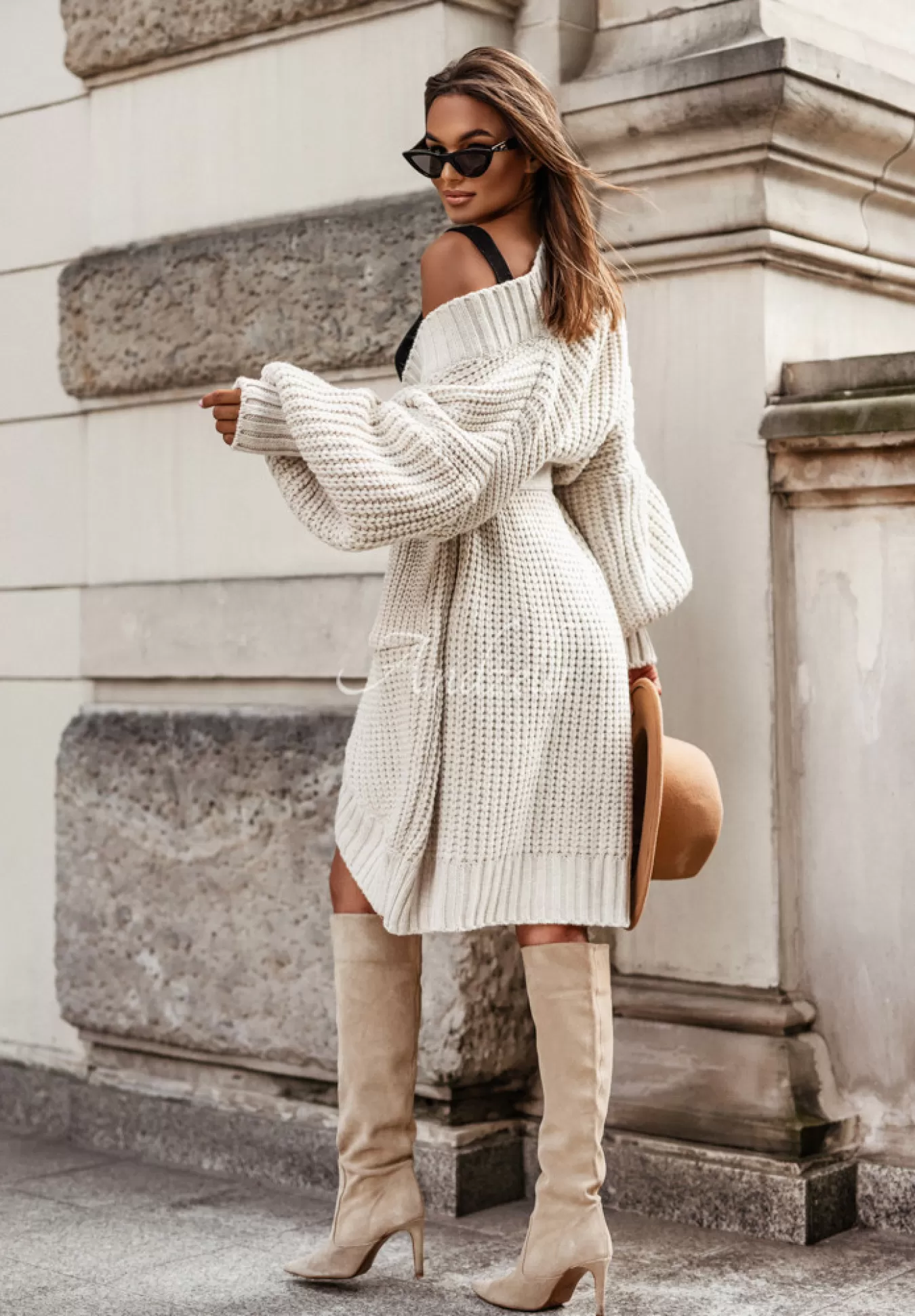 Sale Kardigan Oversize Z Paskiem Cocomore Flynne Bezowy Kobieta Kardigany