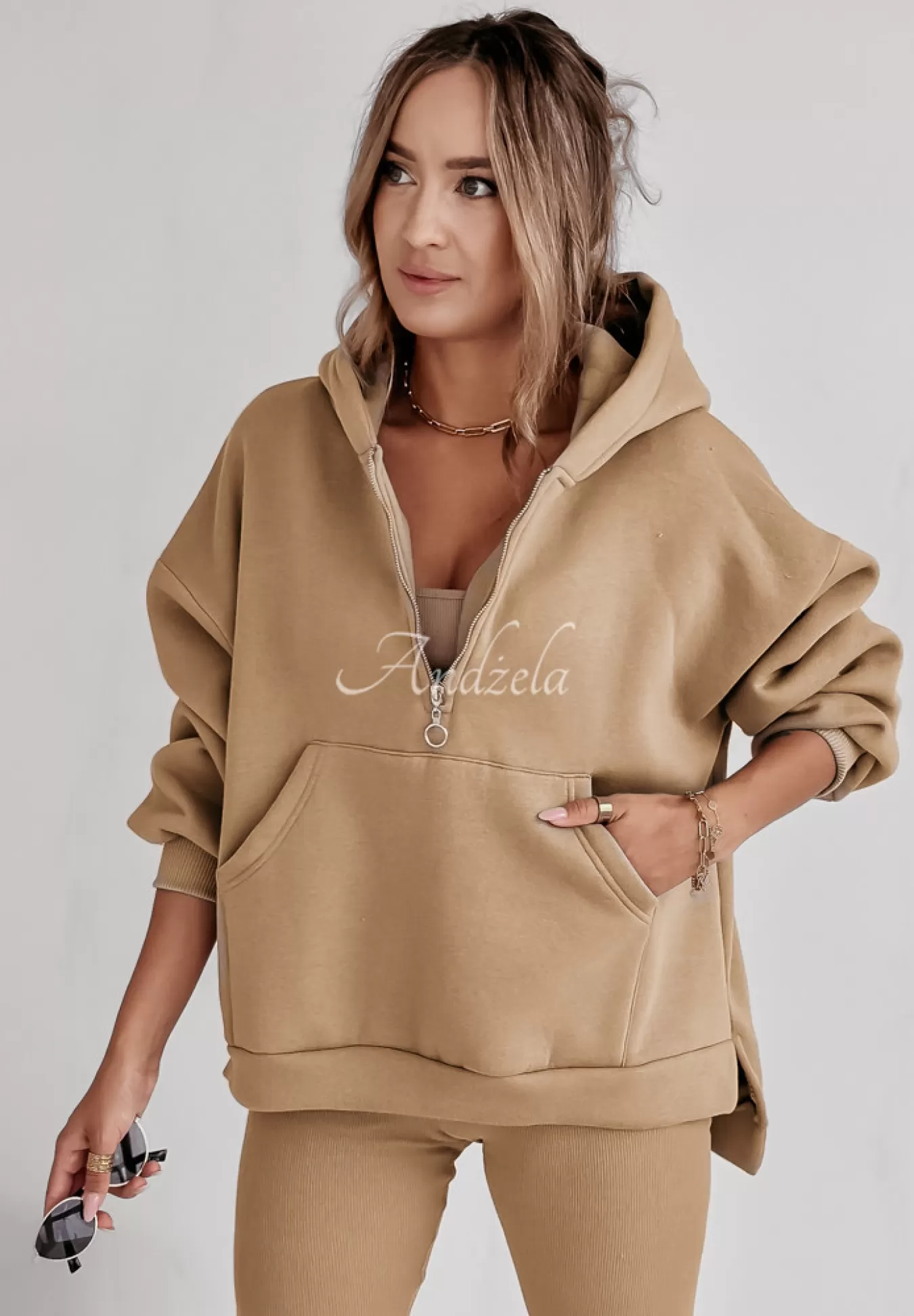 Store Komplet Dresowy 3In1 Bluza, Legginsy I Top Classic Comfort Camelowy Kobieta Topy