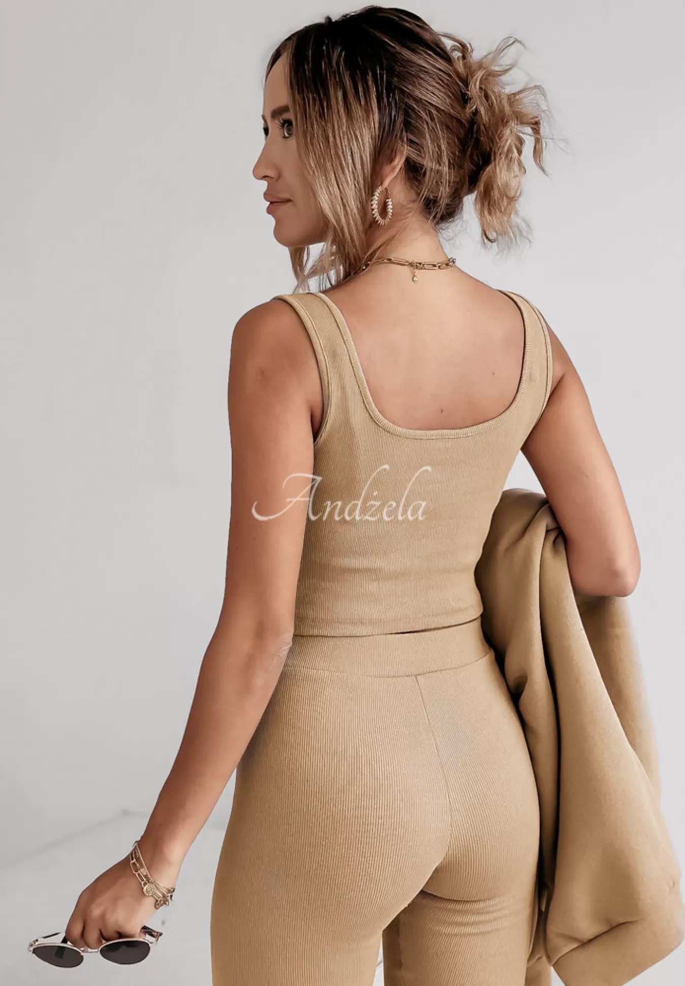 Store Komplet Dresowy 3In1 Bluza, Legginsy I Top Classic Comfort Camelowy Kobieta Topy