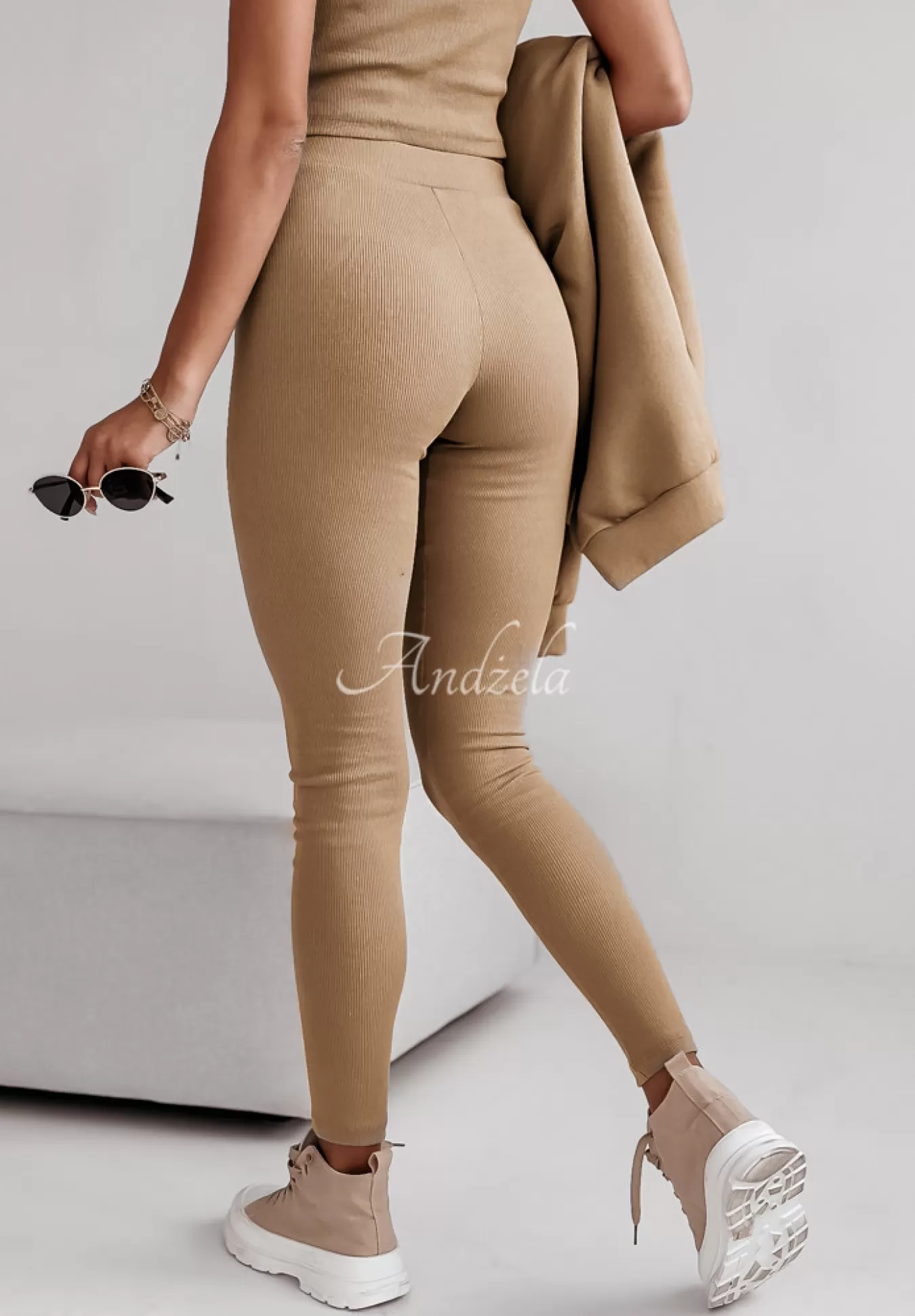 Store Komplet Dresowy 3In1 Bluza, Legginsy I Top Classic Comfort Camelowy Kobieta Topy