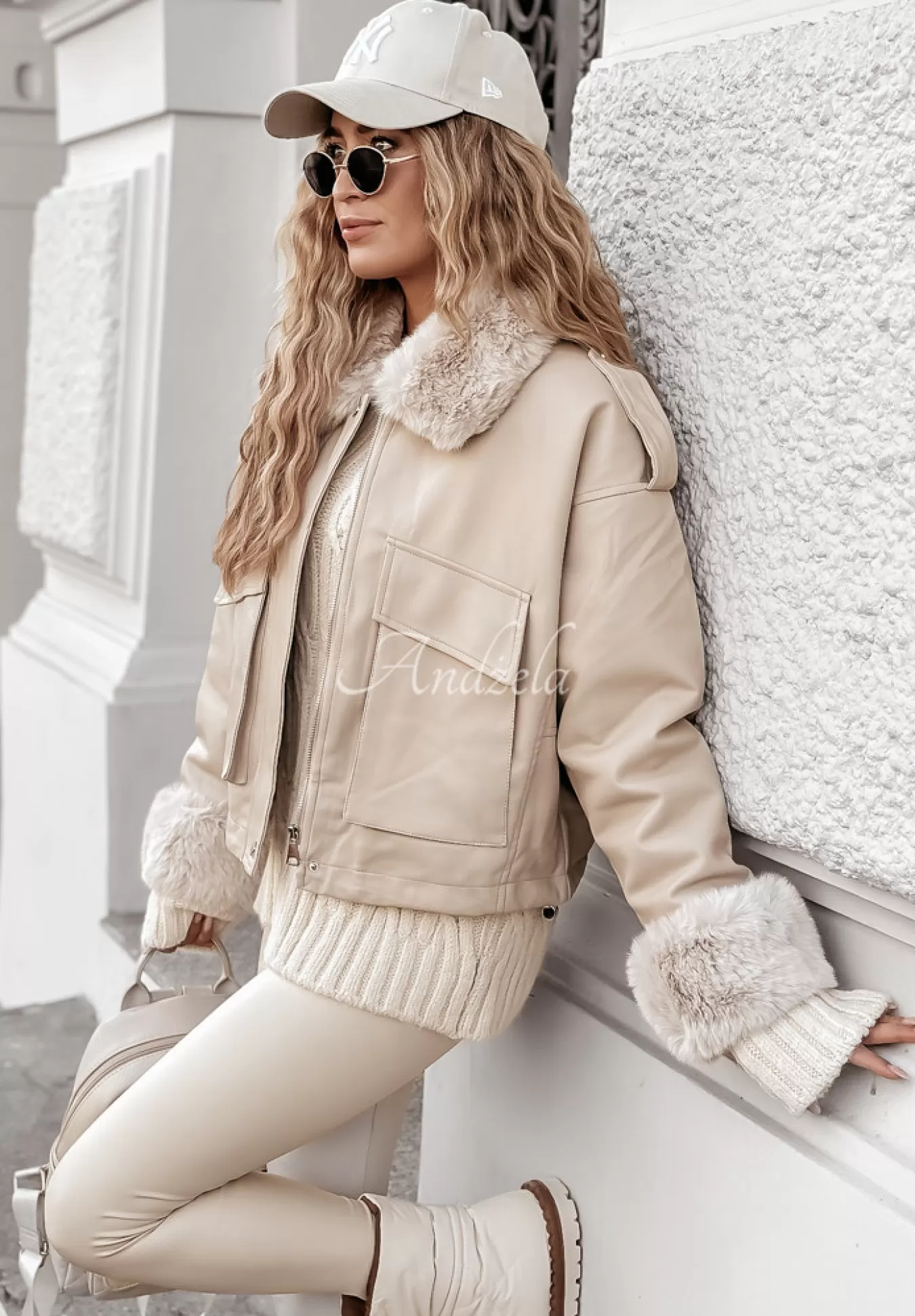 New Kurtka Z Imitacji Skory Z Futerkiem Shopaholic Bezowa Kobieta Kurtki