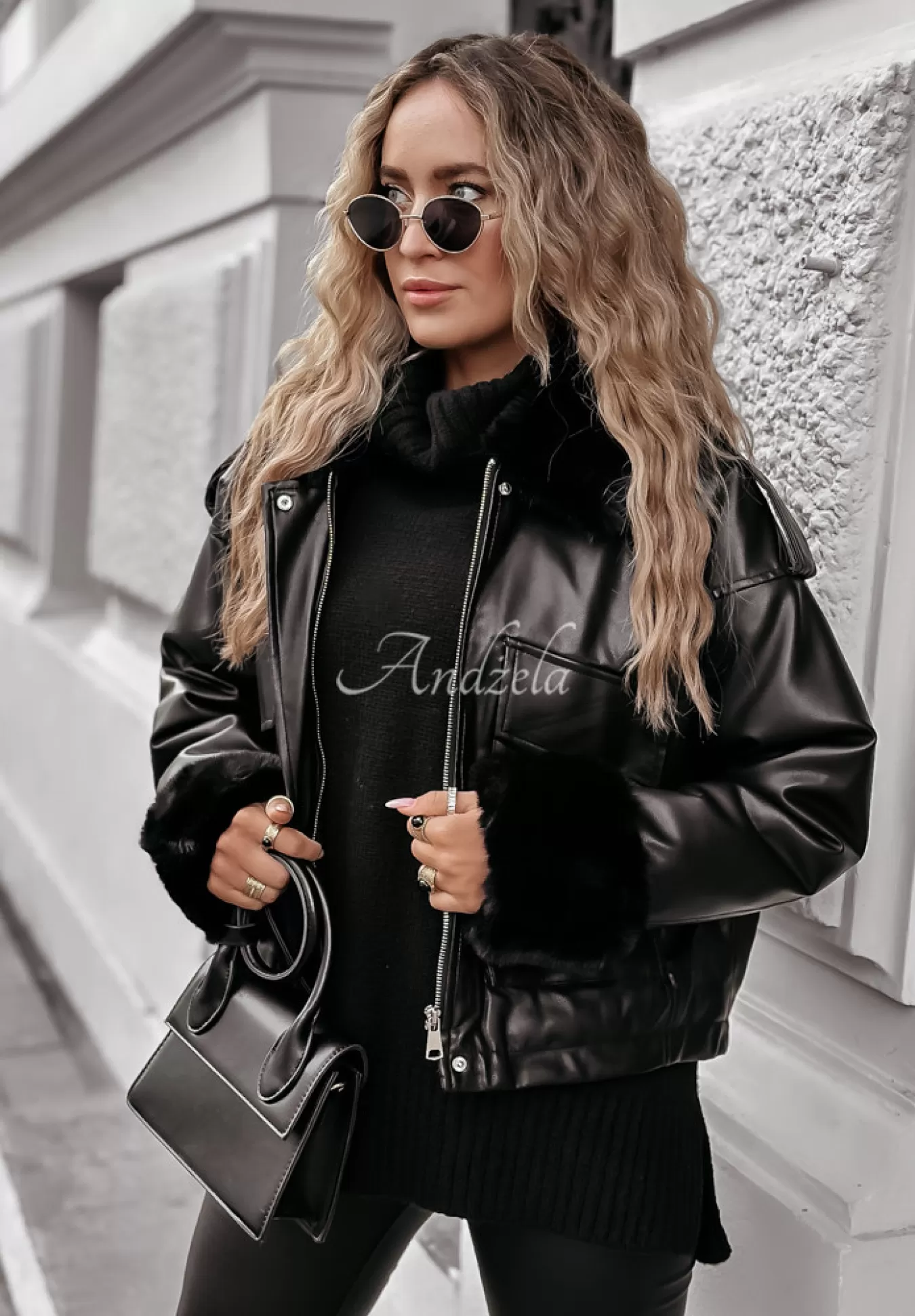 Best Kurtka Z Imitacji Skory Z Futerkiem Shopaholic Czarna Kobieta Kurtki