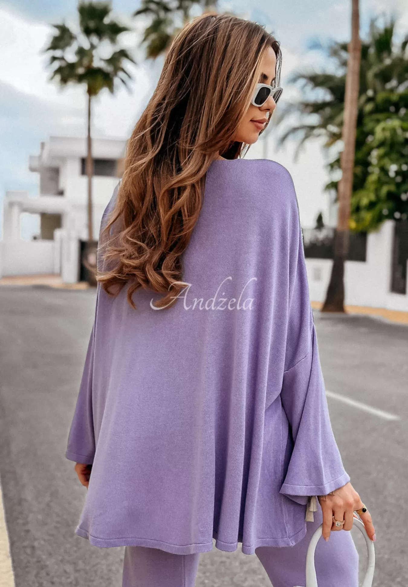 Hot Lekki Sweter Oversize Z Dekoltem Back To Basics Liliowy Kobieta Swetry