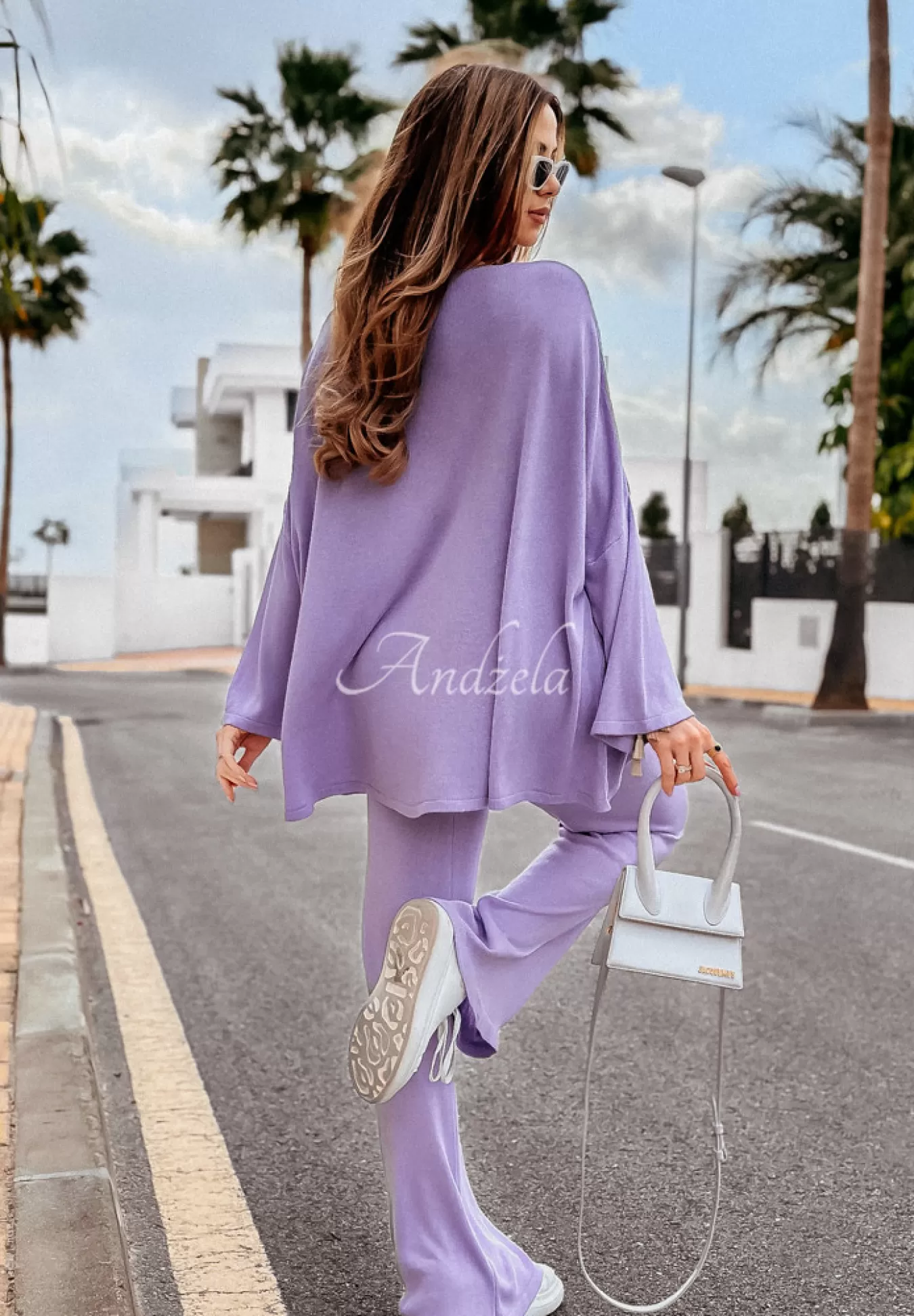 Hot Lekki Sweter Oversize Z Dekoltem Back To Basics Liliowy Kobieta Swetry