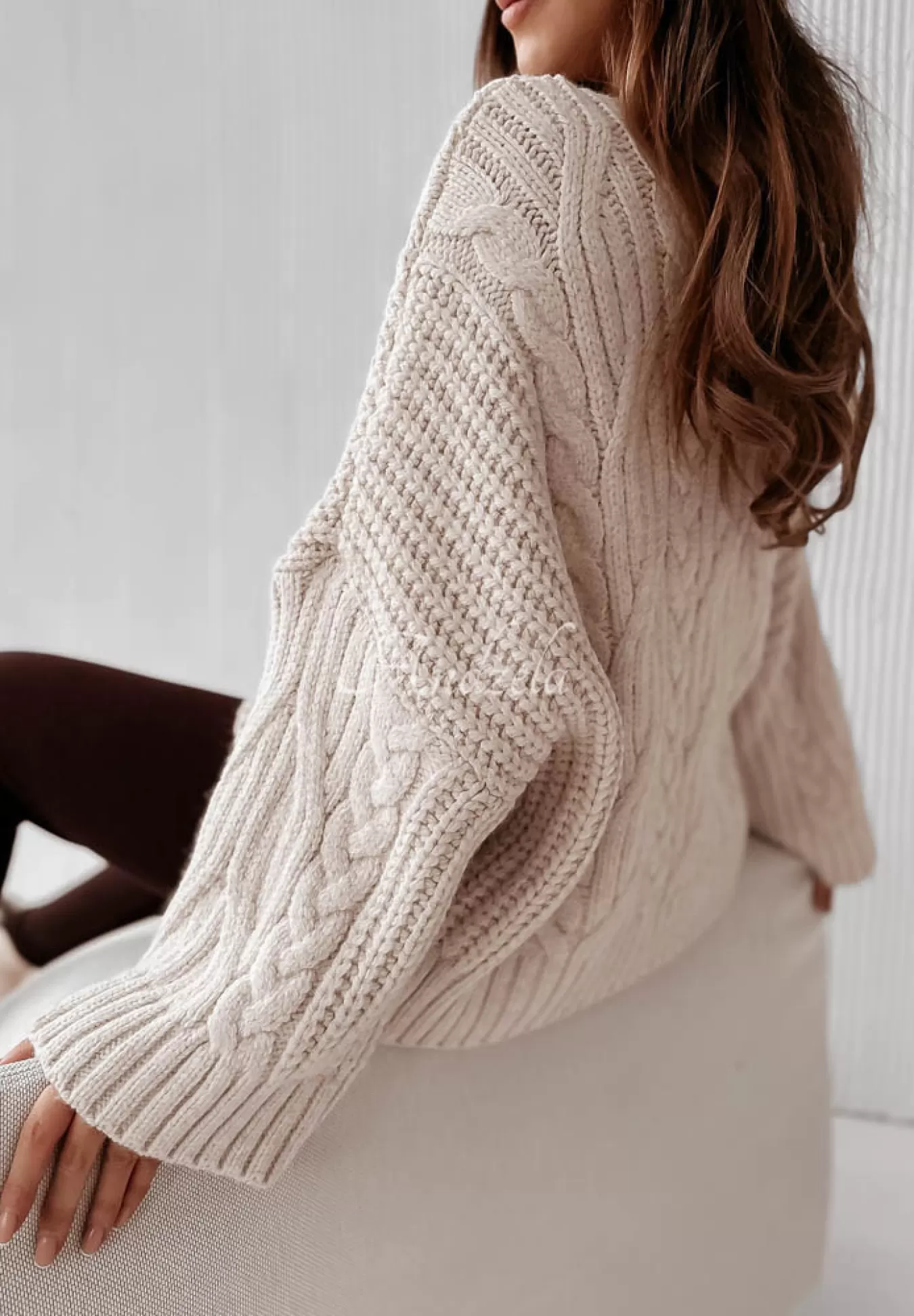Sale Ozdobnie Pleciony Sweter Oversize Cocomore Nicco Bezowy Kobieta Swetry