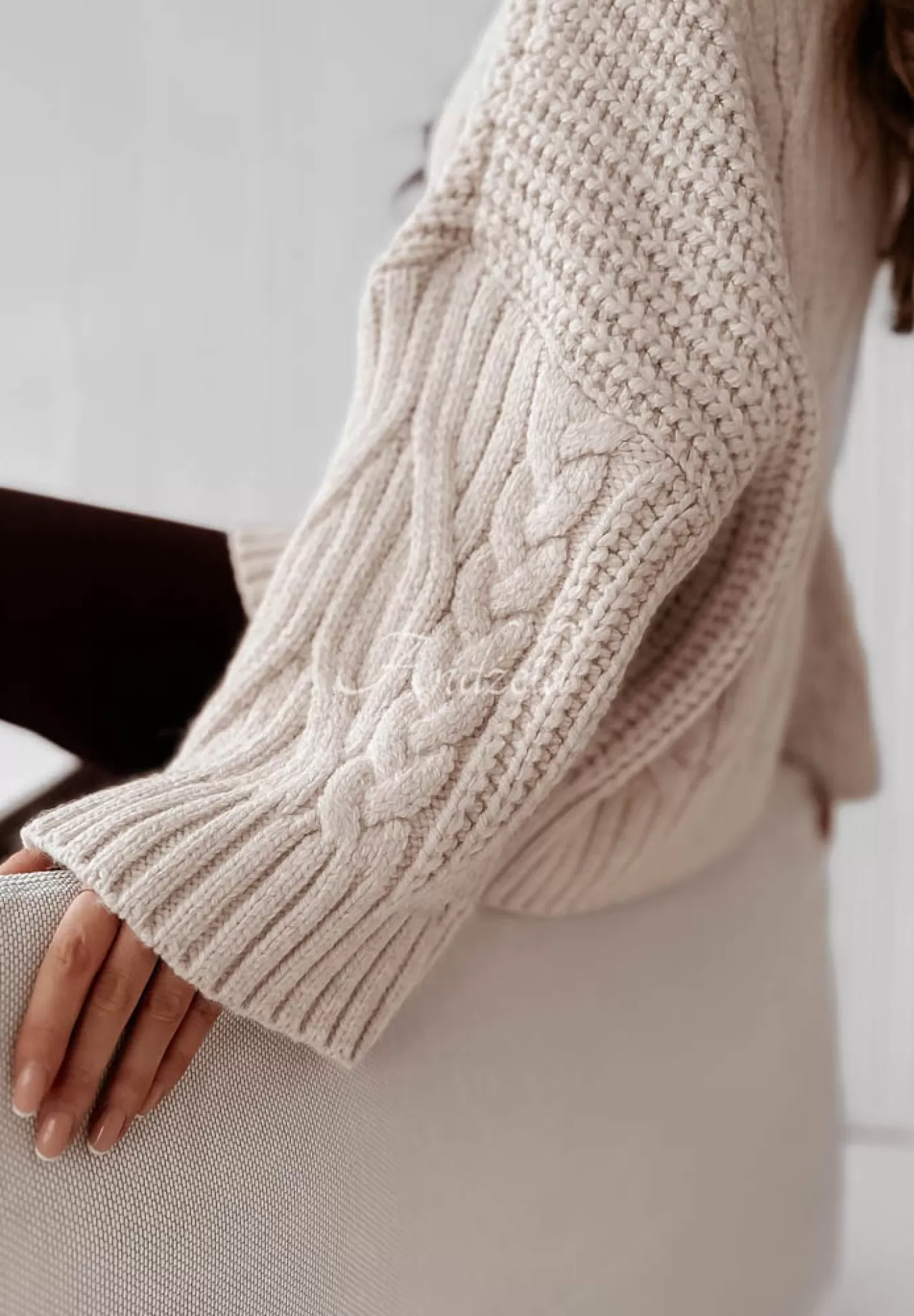 Sale Ozdobnie Pleciony Sweter Oversize Cocomore Nicco Bezowy Kobieta Swetry
