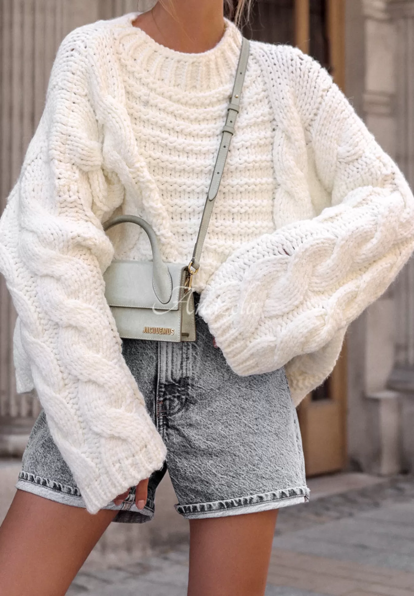 Store Ozdobnie Pleciony Sweter Oversize Cocomore Sweet Dreams Ecru Kobieta Swetry