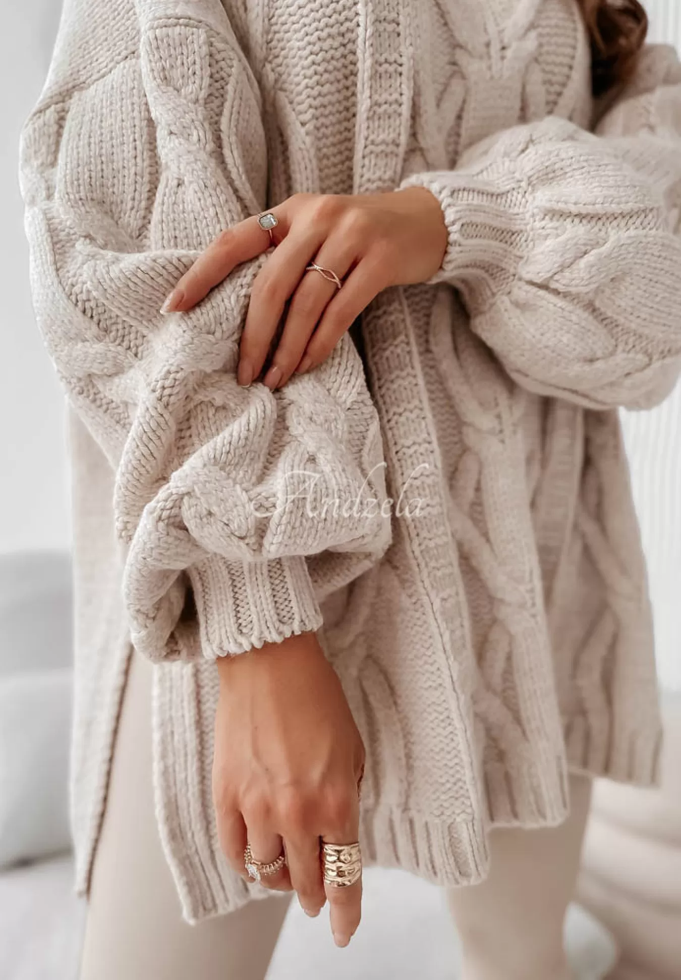 Best Ozdobnie Pleciony Sweter Oversize Cocomore Vivaldo Bezowy Kobieta Swetry
