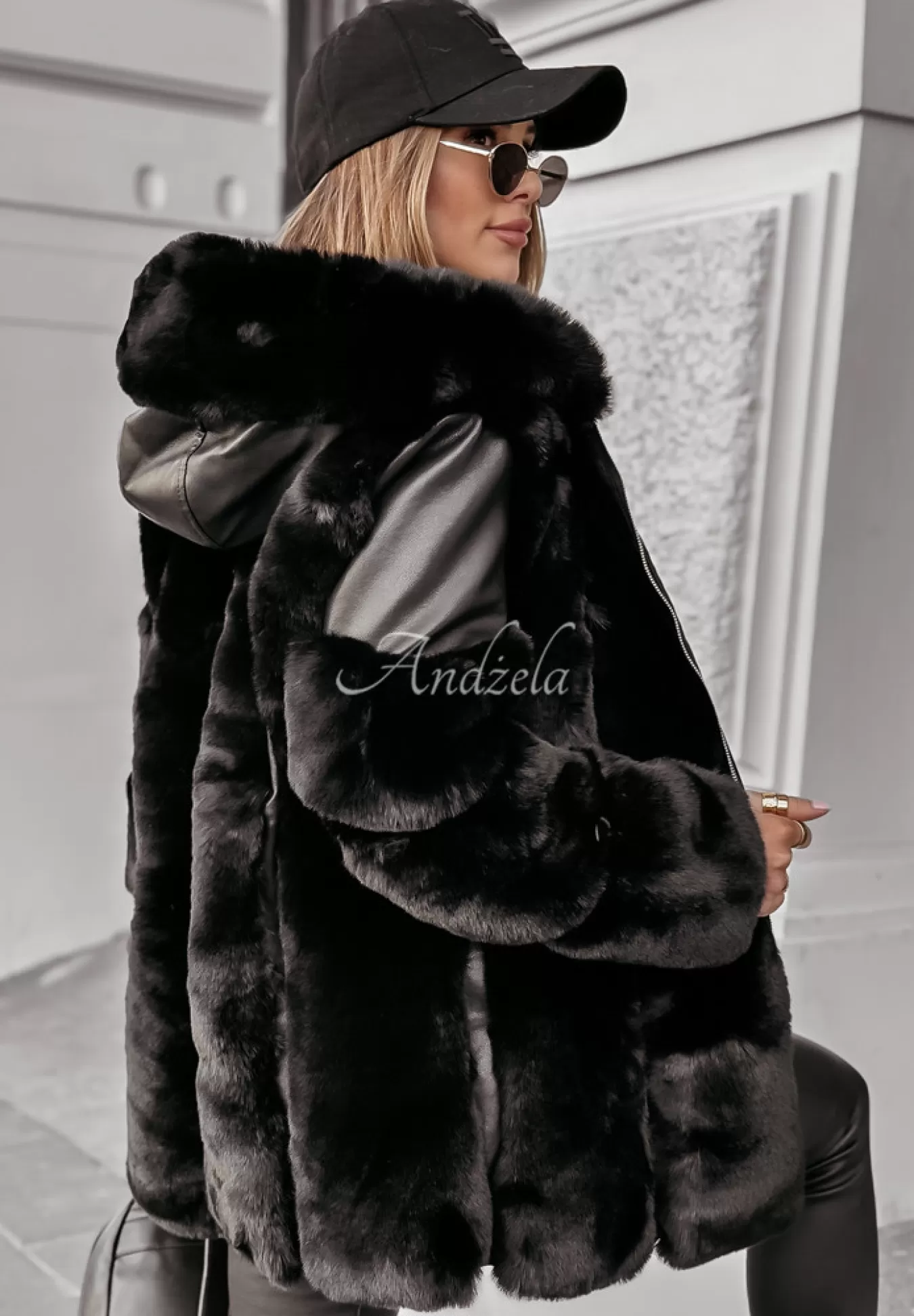 Cheap Plaszcz Z Imitacji Skory Z Futerkiem Arctic Aura Czarny Kobieta Płaszcze