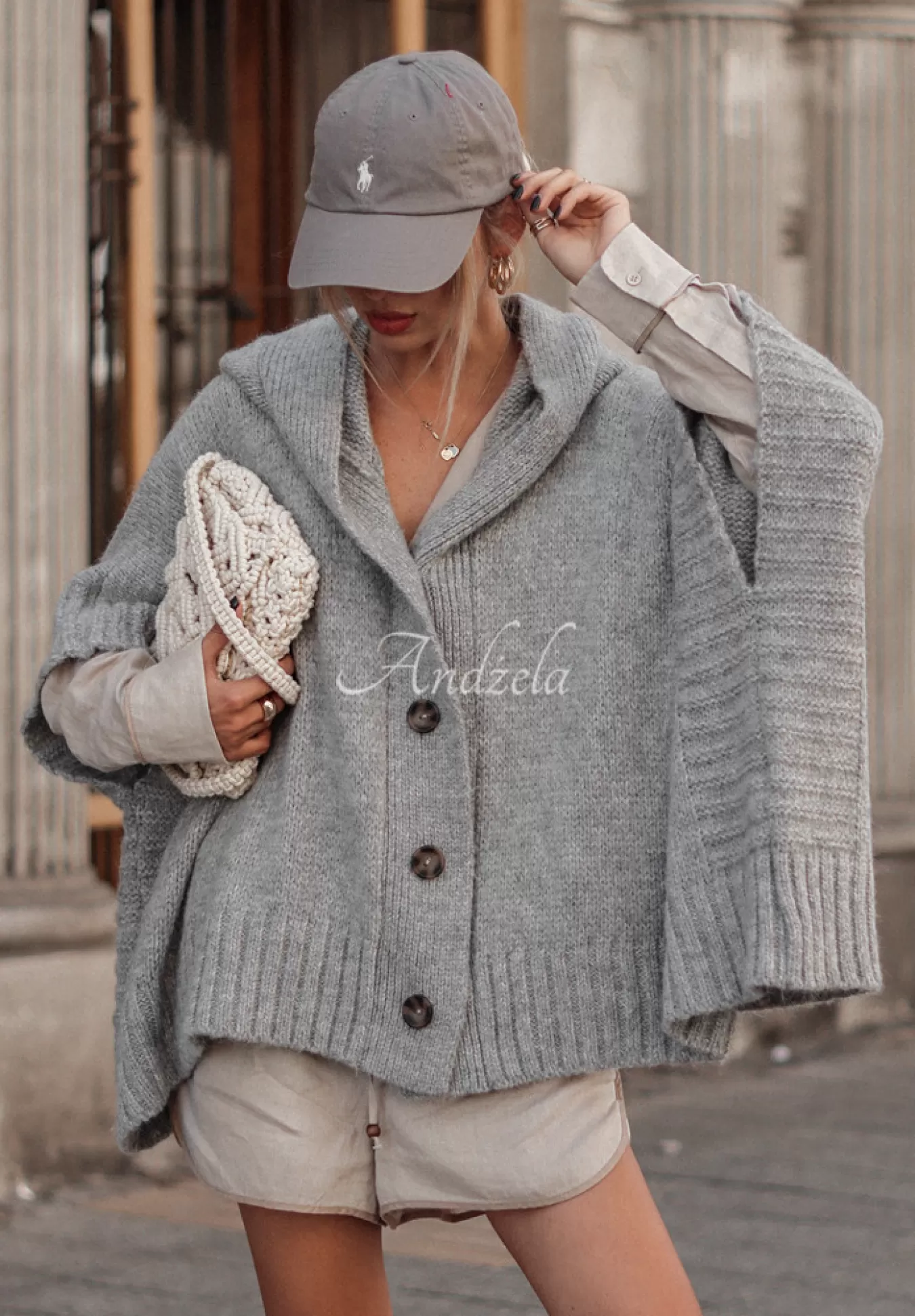 New Rozpinany Kardigan Oversize Cocomore Miracle Happens Szary Kobieta Kardigany
