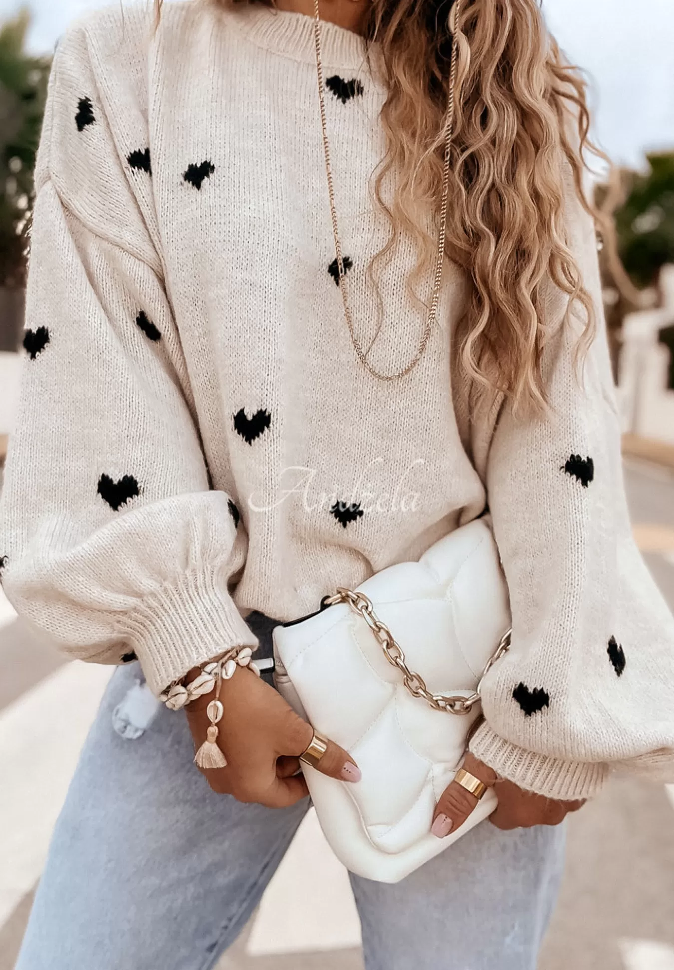 Cheap Sweter Oversize W Serduszka Show Me Love Bezowo-Czarny Kobieta Swetry