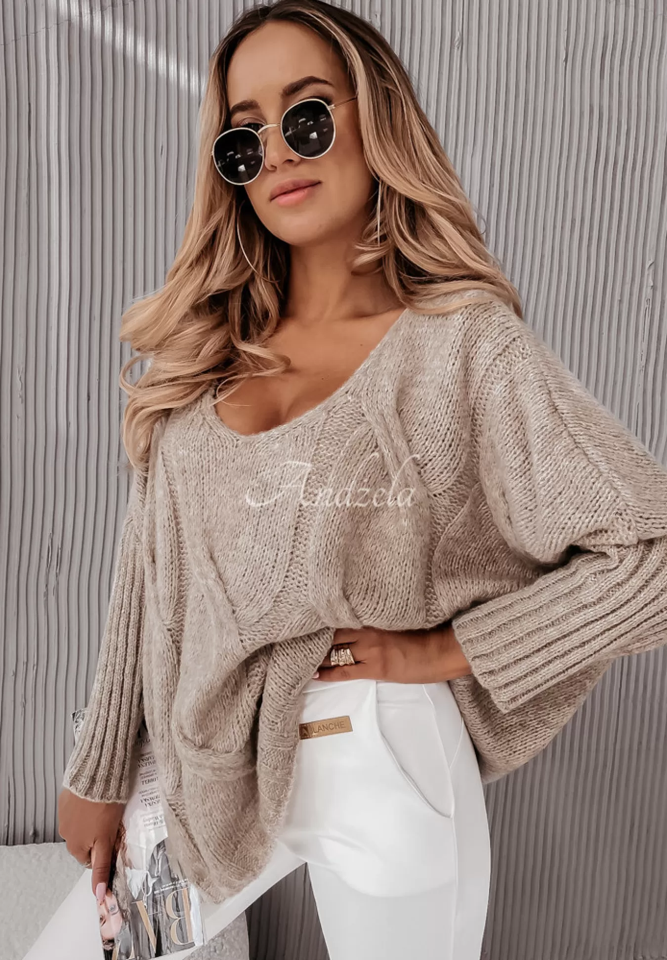 Shop Sweter Oversize Z Ozdobnym Splotem Morley Mokka Kobieta Swetry