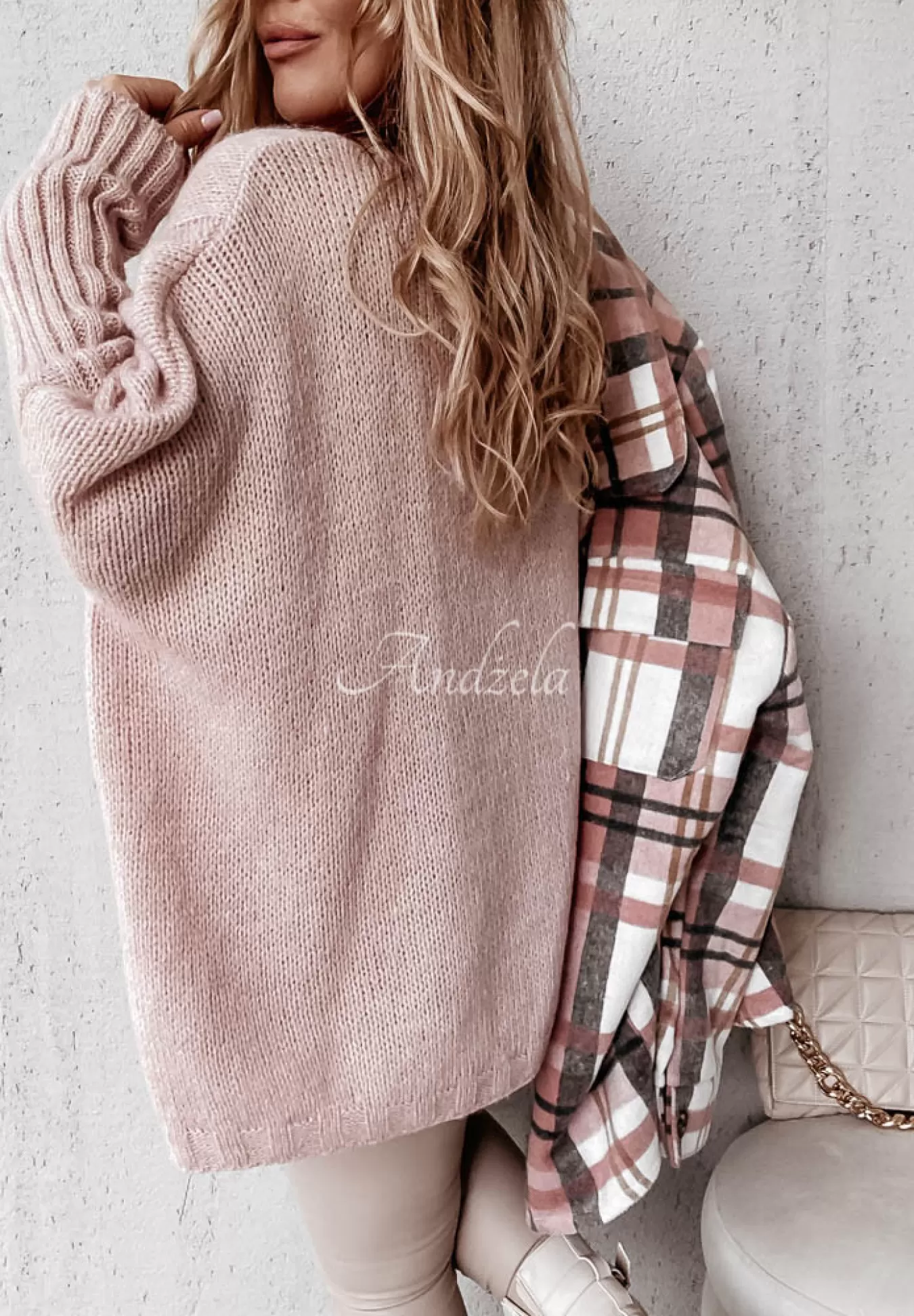 New Sweter Oversize Z Ozdobnym Splotem Morley Pudrowy Roz Kobieta Swetry