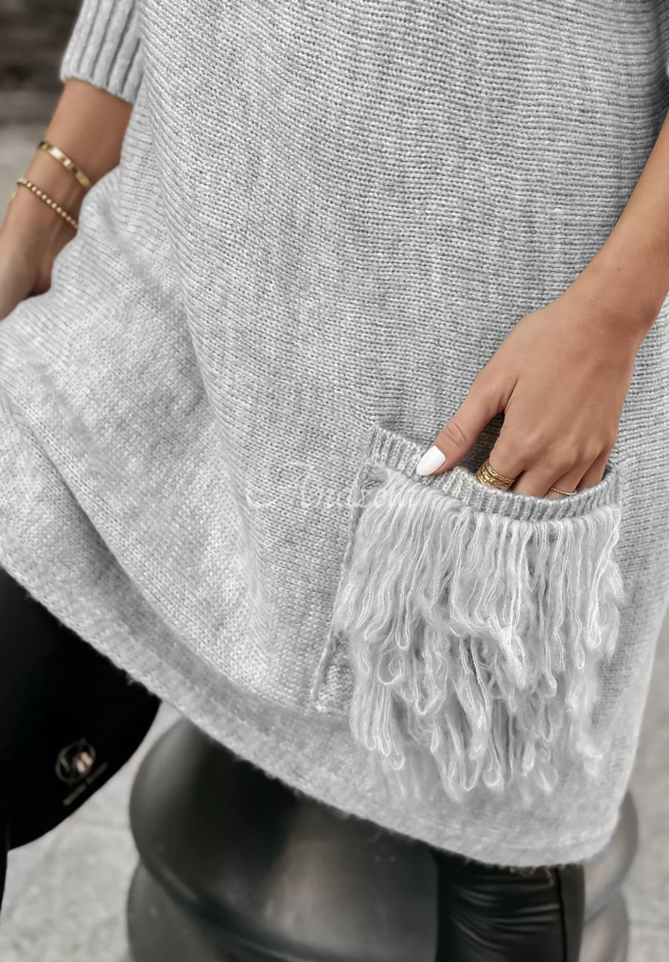 Discount Sweter Sukienka Oversize Z Fredzlami Hot Tea Szary Kobieta Swetry