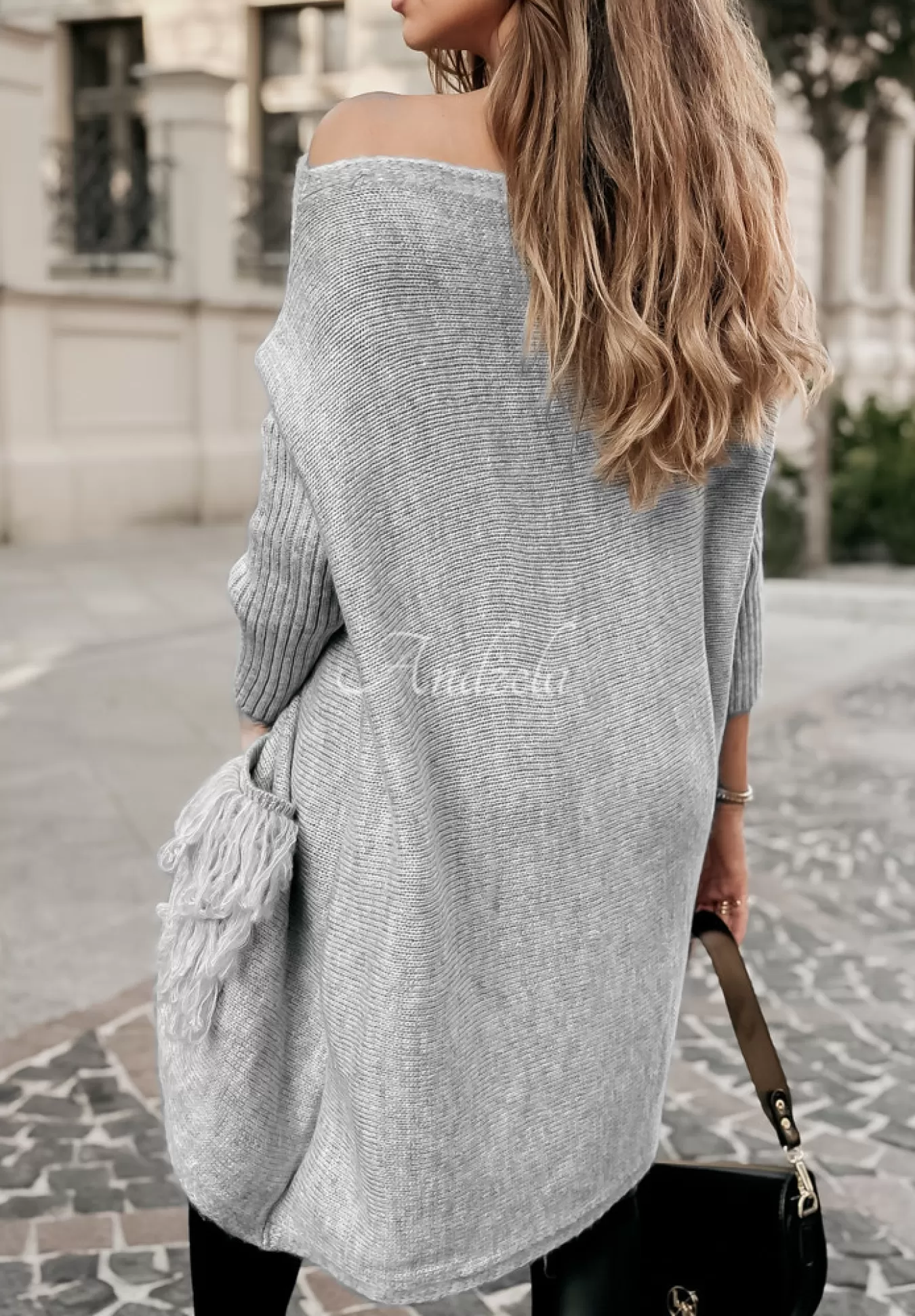 Discount Sweter Sukienka Oversize Z Fredzlami Hot Tea Szary Kobieta Swetry