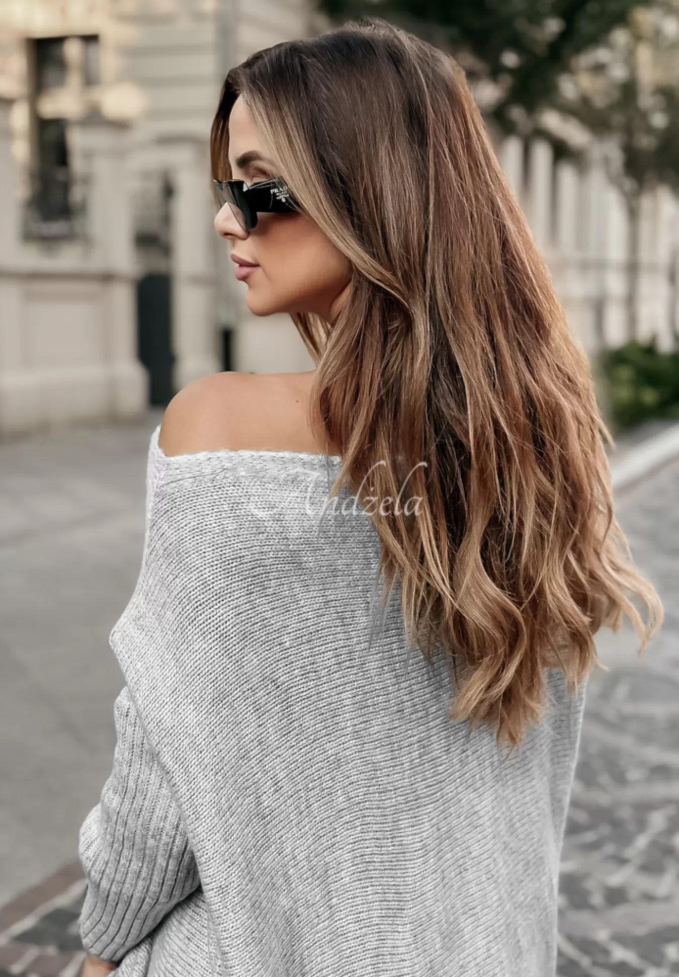 Discount Sweter Sukienka Oversize Z Fredzlami Hot Tea Szary Kobieta Swetry